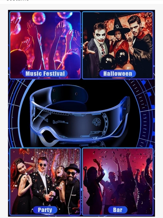 2 Pack LED Futuristic Visor Glasses in Blue and Purple main image 5